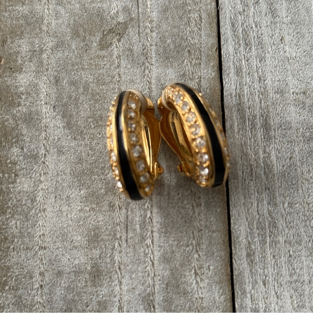 Swarovski Gold and Black Crystal Earrings